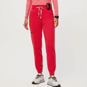 Figs Neon Red Zamora High Waisted Joggers Size Small Petite